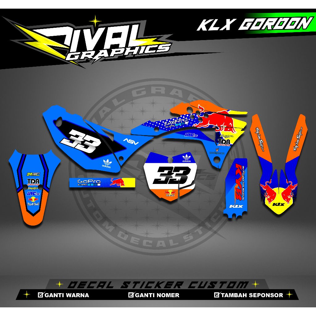 DECAL KLX GORDON GTX KLX GORDON BISA CUSTOM DESAIGN NAMA, NONOR, SPONSOR, WARNA (12)
