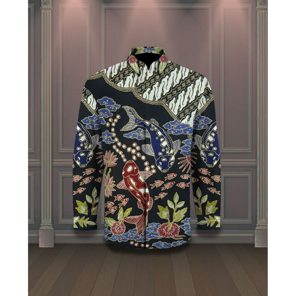 kain batik tulis pria bahan katun motif ikan koi, harley davidson, love bird