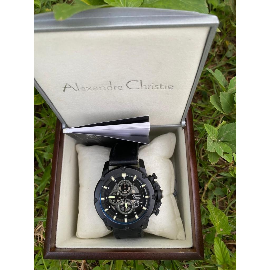 Jam Tangan Pria Alexandre Christie AC 6416 MC Original Chronograph Kulit cowok