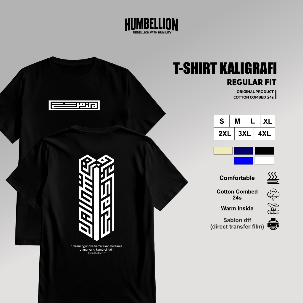 Kaos Dakwah Islami Kaligrafi Cotton Combed 24s Kasual Islami Multiwarna Keren