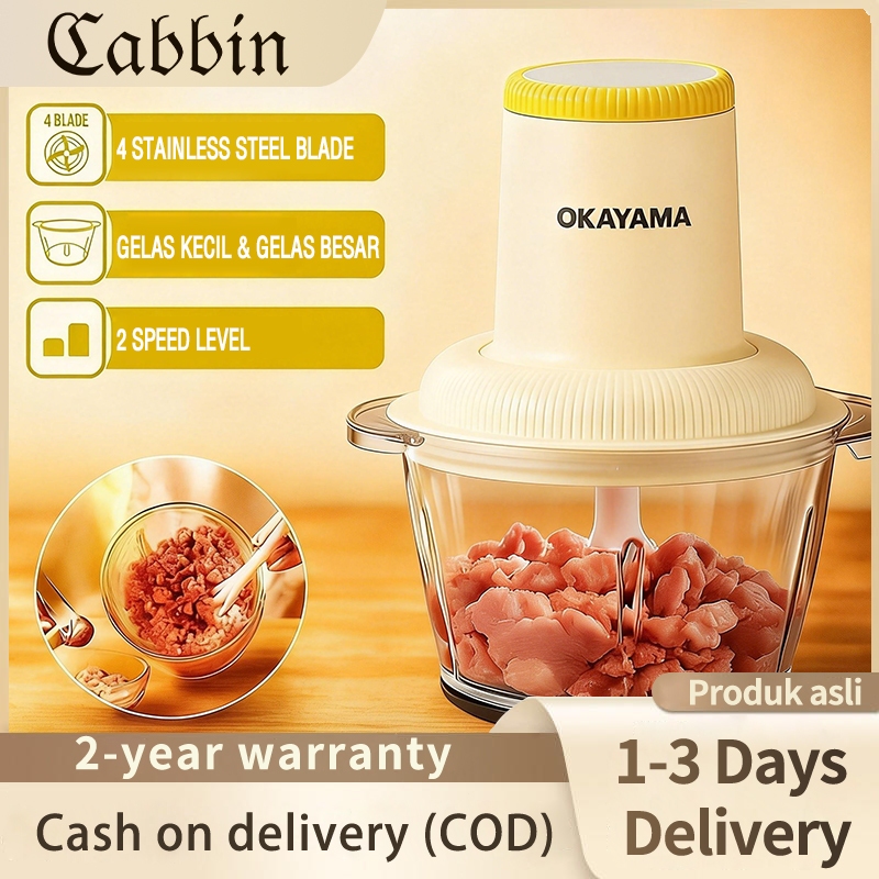 OKAYAMA Chopper Blender 2L 2in1 Penggiling Daging Bumbu Bawang Serbaguna 300W garansi 1 tahun