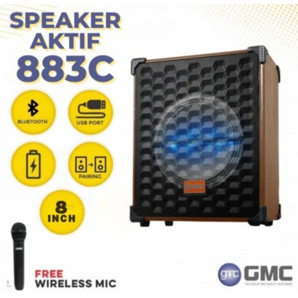 GMC Speaker Aktif Bluetooth 883C 8" inch Free 1 Mic Wireless 85 Watt
