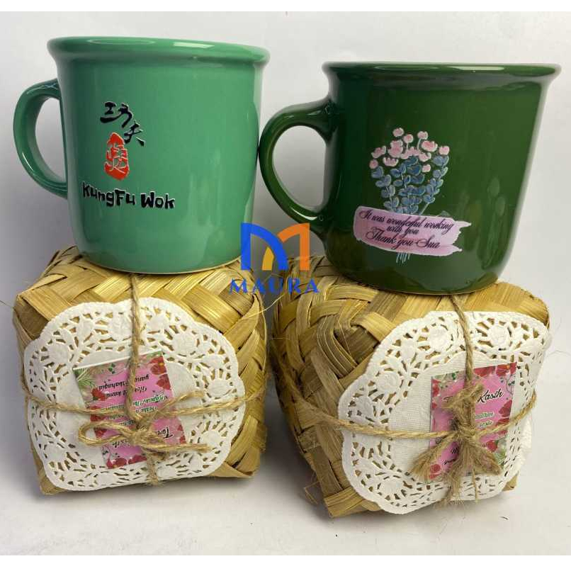Souvenir Gelas Enamel Keramik Warna Mug NK Cangkir Kopi Stoneware Custom Sablon Warna
