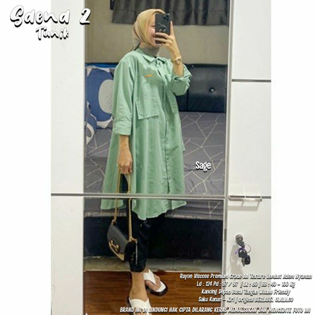 Saena sage Tunik katun ADEM + OVERSIZE ld 120-140 / olala