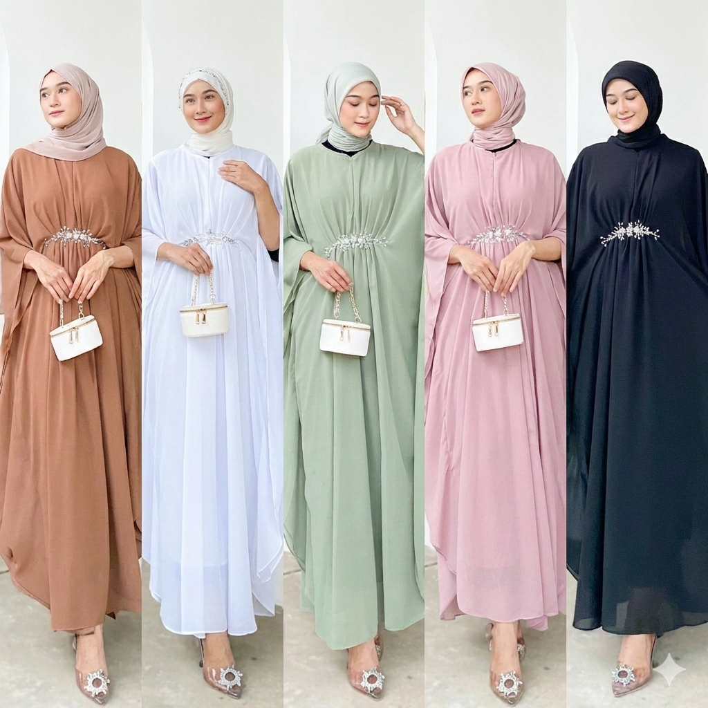 KAFTAN ceruty Payet Lebaran 2026 All Size Elegan Remaja Dewasa Burgundy Hitam