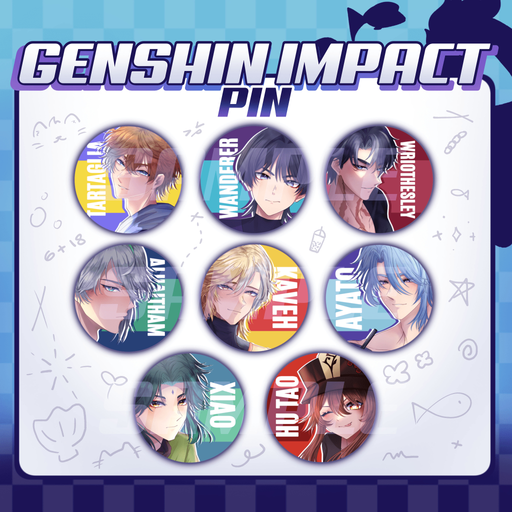 Pin Genshin Impact Fanmerch Tartaglia Wanderer Wriothesley Alhaitham Kaveh Ayato Xiao Hu Tao