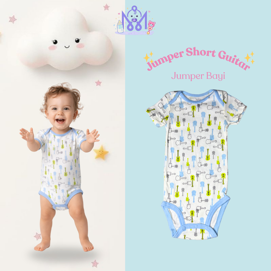 Mimo Baby World Sleepsuit Jumper Jumpsuit Bayi Motif Guitar Lengan Pendek Jumper Carters Bayi Laki L