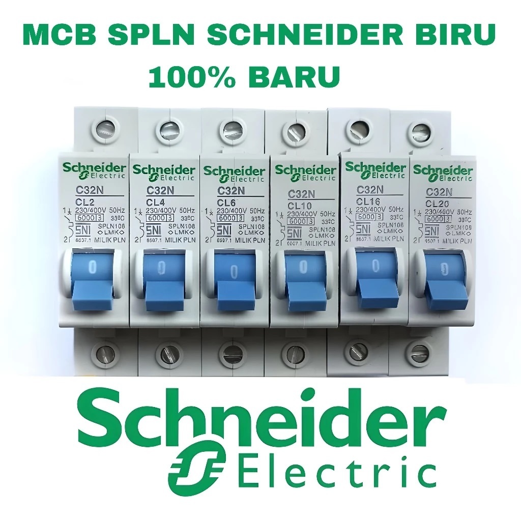 MCB Schneider Biru PLN 1P 2A/4A/6A/10A/16A/20A/25A/35A/40A - Perlindungan Listrik, SNI Standar, Anti