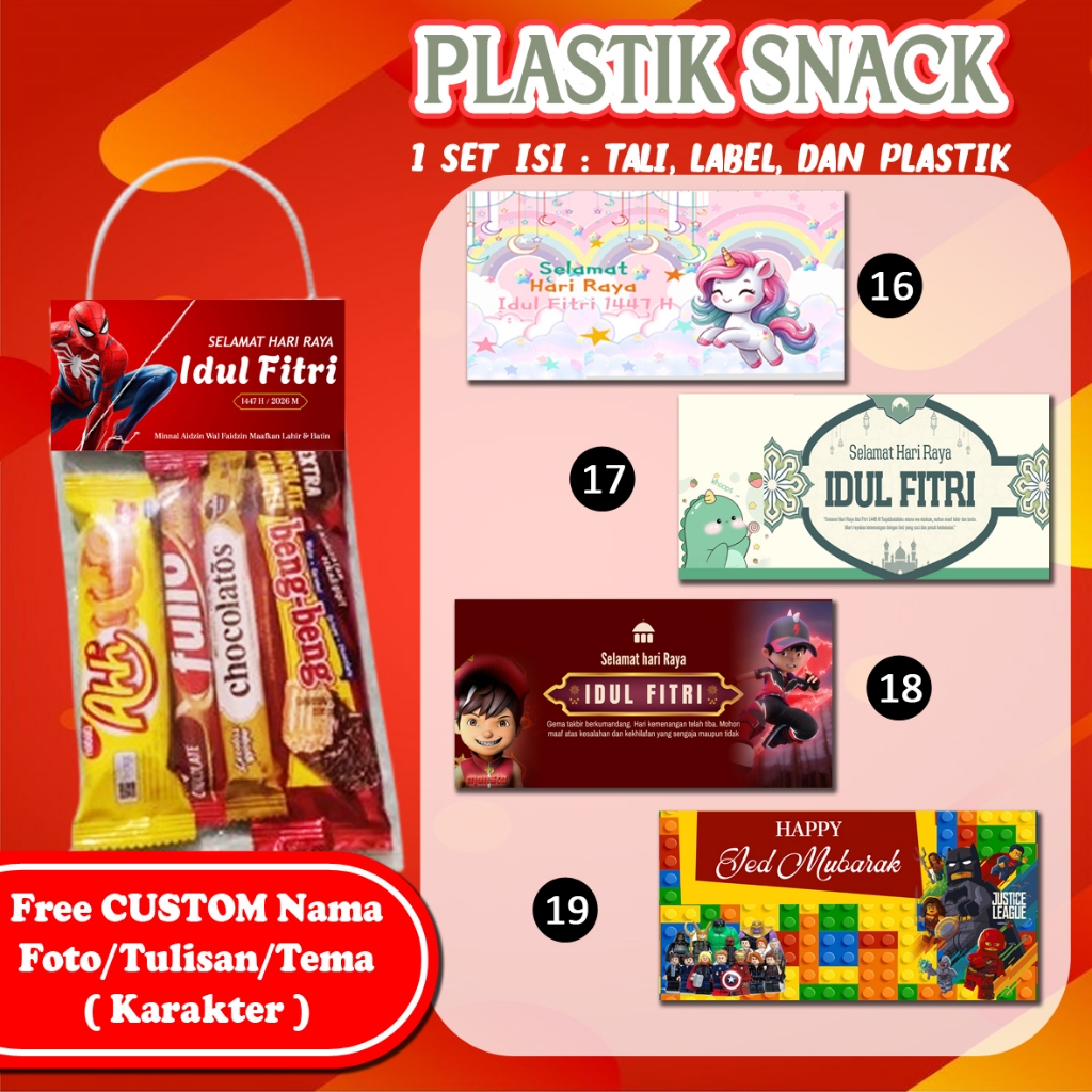 TAS SNACK ULANG TAHUN CUSTOM EDISI LEBARAN 12x20 || TAS SNACK PLASTIK / BUNGKUS JAJAN PLASTIK / HAMP