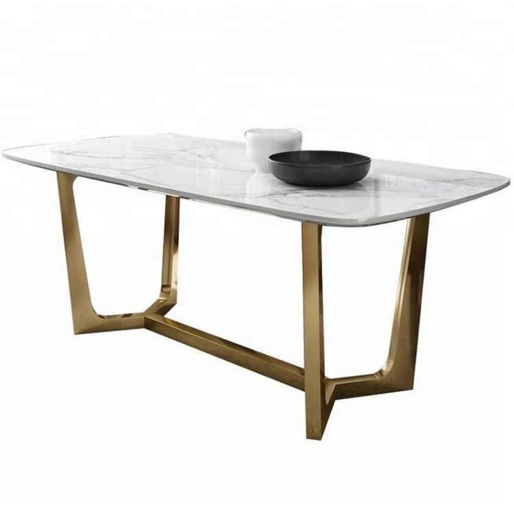 Meja Makan Stainless Gold Marmer Carrara