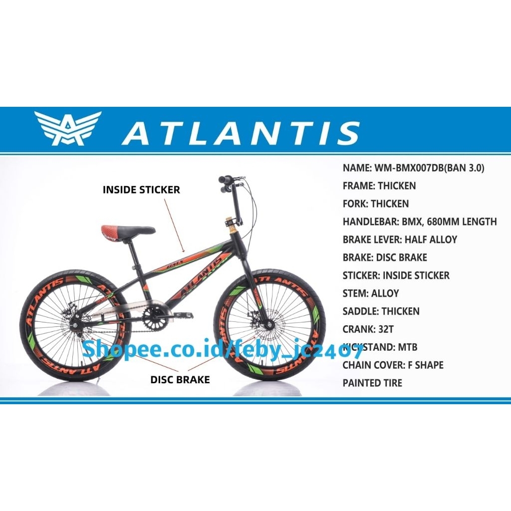 Sepeda BMX 20 INCH ban Jumbo Atlantis 3.0 Bmx 20 Inch ban normal  Atlantis Garpu Oversized
