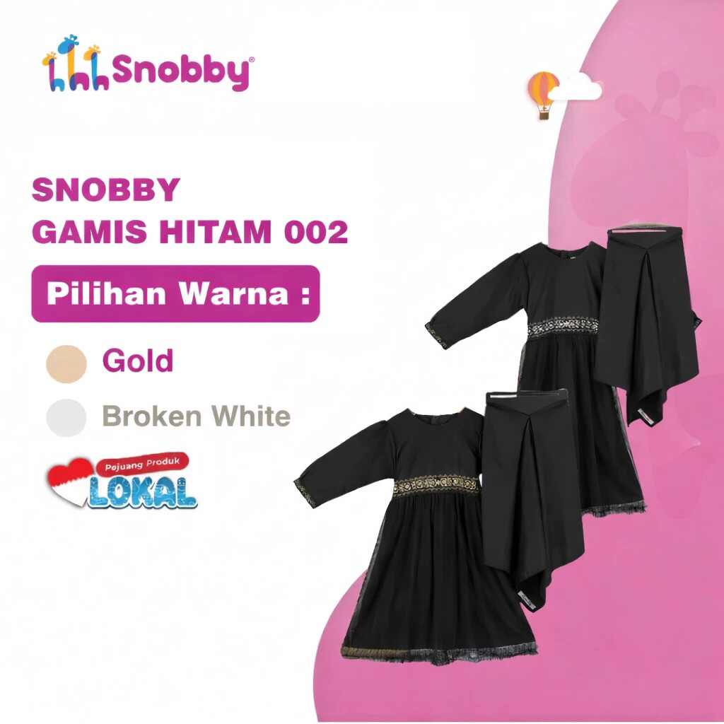 SNOBBY Raya Collection Gamis Hitam 002 - Gamis Anak Perempuan - Baju Muslim Anak Perempuan