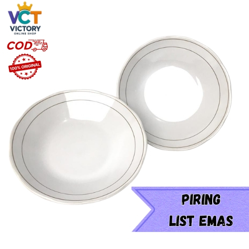 Piring Makan/Piring Makan Keramik List Emas/Piring Makan Keramik Lilia/Lusinan/Setengah Lusin (6pcs)
