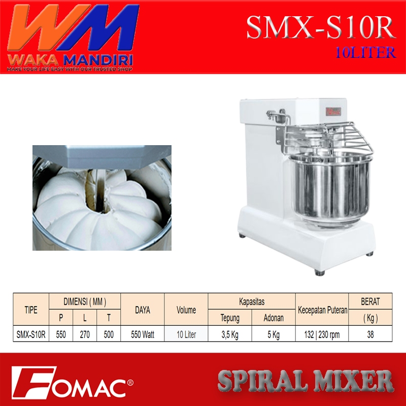 SMX-S10R FOMAC Spiral Mixer 10 Liter – Mesin Pengaduk Adonan Roti