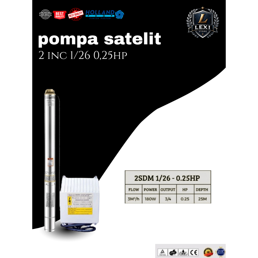 Pompa Air Celup Submersible/ pompa sibel Holland Pump 2inch 0.25HP Plus kabel