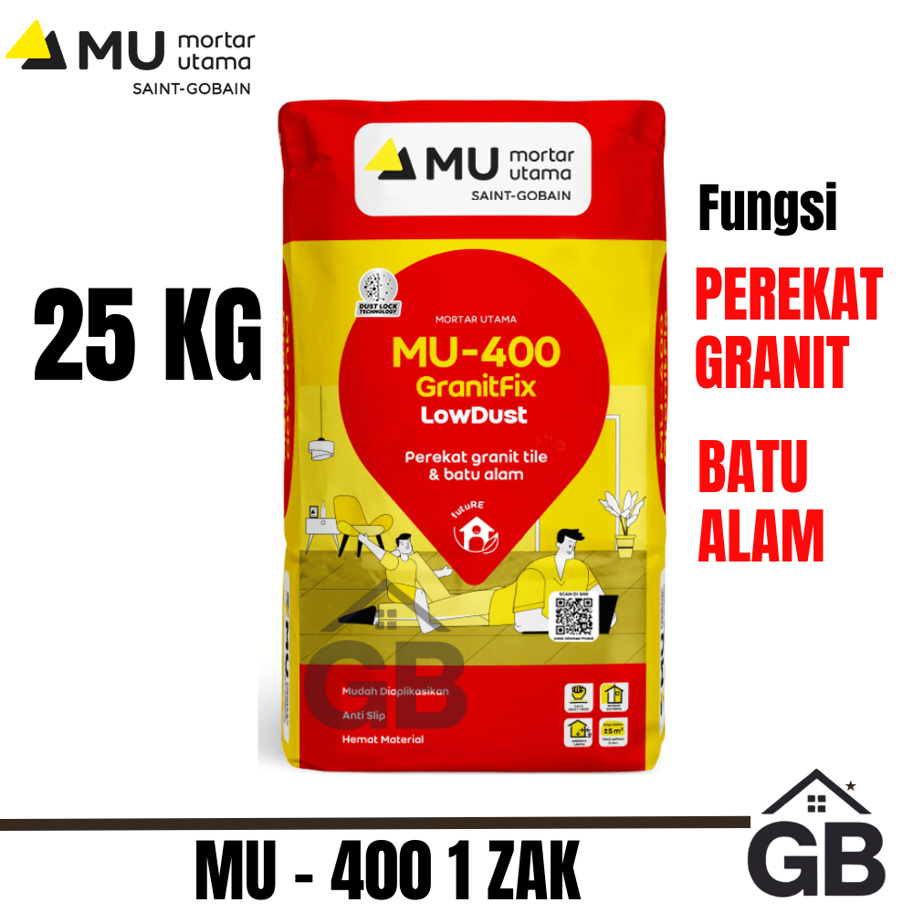 MU-400 GranitFix LowDust Perekat Keramik Batu Alam Daya Rekat Tinggi 25kg