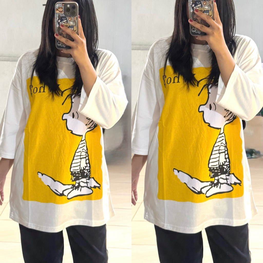 NEW KAOS OVERSIZE PREMIUM COTTON COMBED MOTIF SNOOPY PUTIH LD 120cm