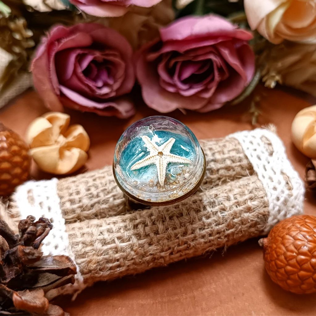 Cincin Vintage Terrarium Oceanscape Bintang Laut Asli
