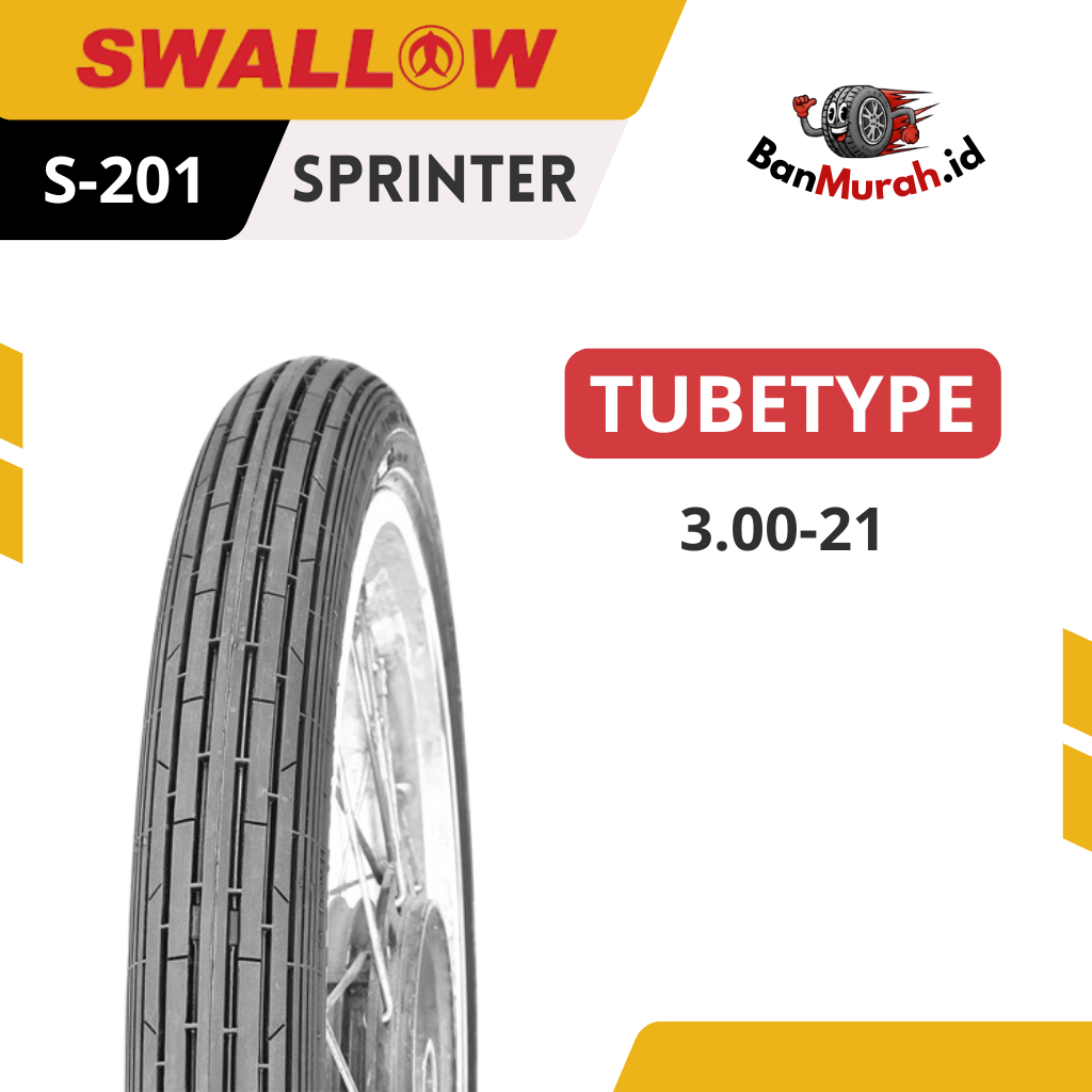 Ban Luar Motor Swallow S-201 A Sprinter Ukuran 300-21 Ring 21 TUBETYPE (NON TUBELESS)