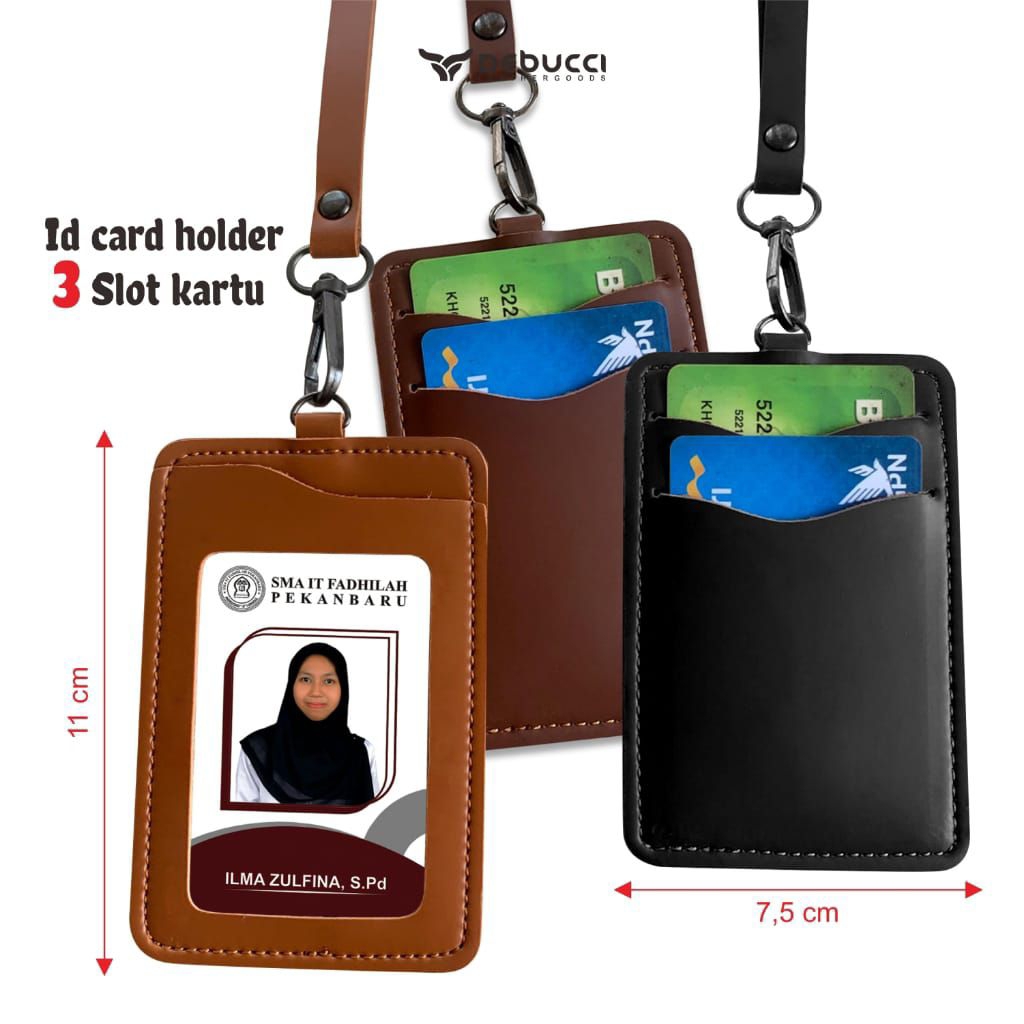 Name Tag ID Card Kulit Holder Name Tag Lanyard 3 slot premium