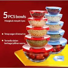 Set Mangkok Kaca 5 Susun - Tahan Panas, Aman Microwave, Mudah Disimpan