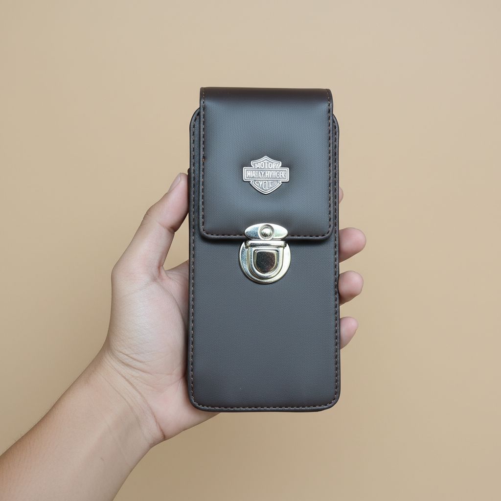 Dompet Sarung Hp Pinggang Kulit Sintetis 1 Slot Elegan Tahan Lama Hitam Premium untuk Gadget Anda sa