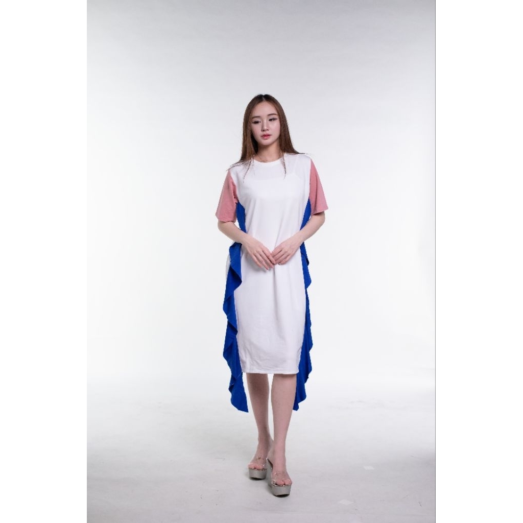 Geisha threetone dress / realpict dress wanita / midi dress fashion realpict korean style 3tone