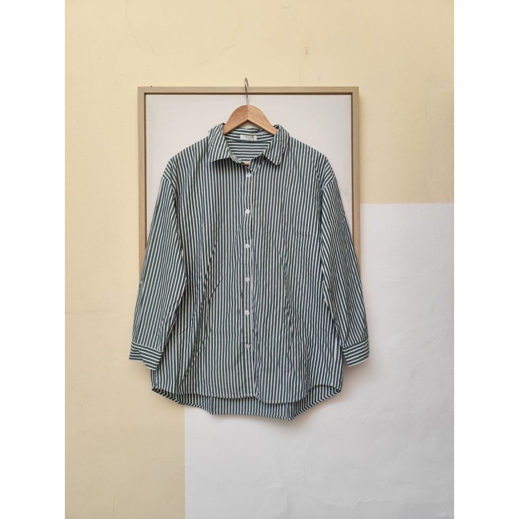 Kemeja Salur Hijau Botol COLZA
