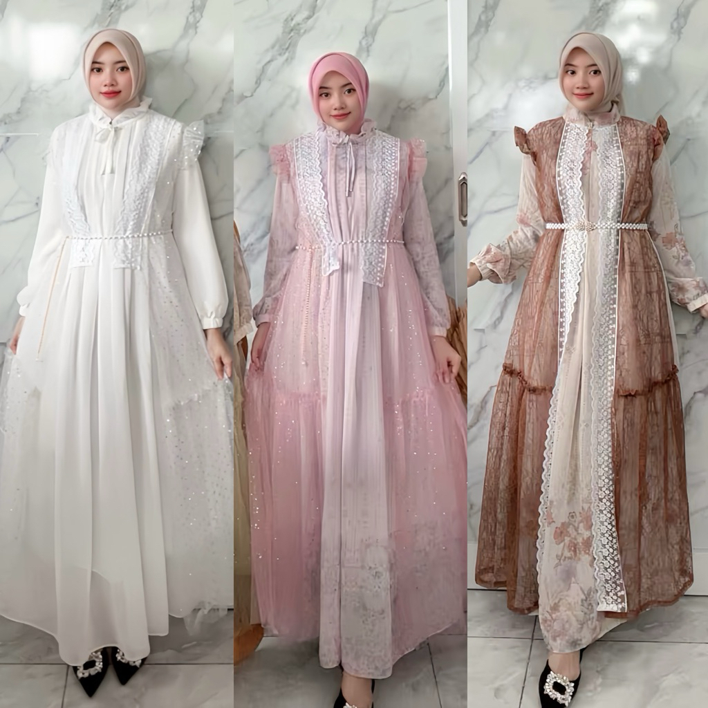 ALIFZA - Gamis Dress Tile Brokat Outer kode 1165, 1168