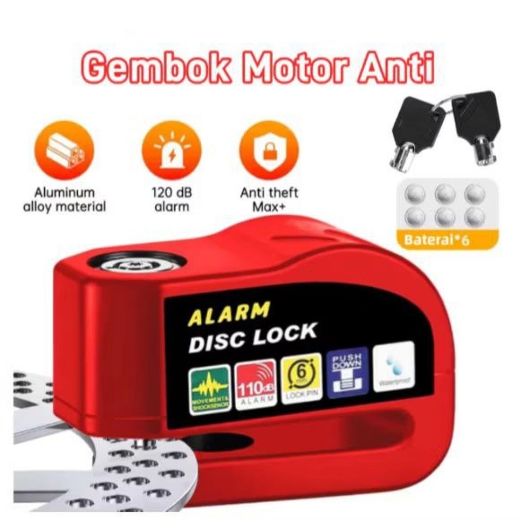 Alarm Disk Lock - Gembok Cakram Alarm Anti Maling - Gembok Cakram Alarm