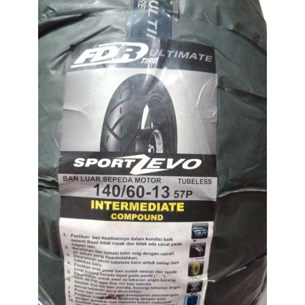 Ban luar FDR  SPORT ZEVO 140/60-13 + CAIRAN DAN PENTIL TUBLES 2