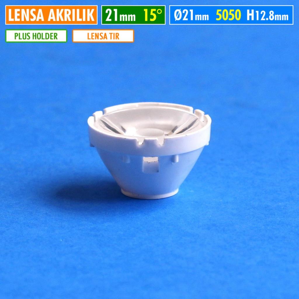 Lensa TIR 21mm 15 Derajat Akrilik Led 5050 Cree XML T6 SST Yinding Holder Putih 15 Degree Refleksi I