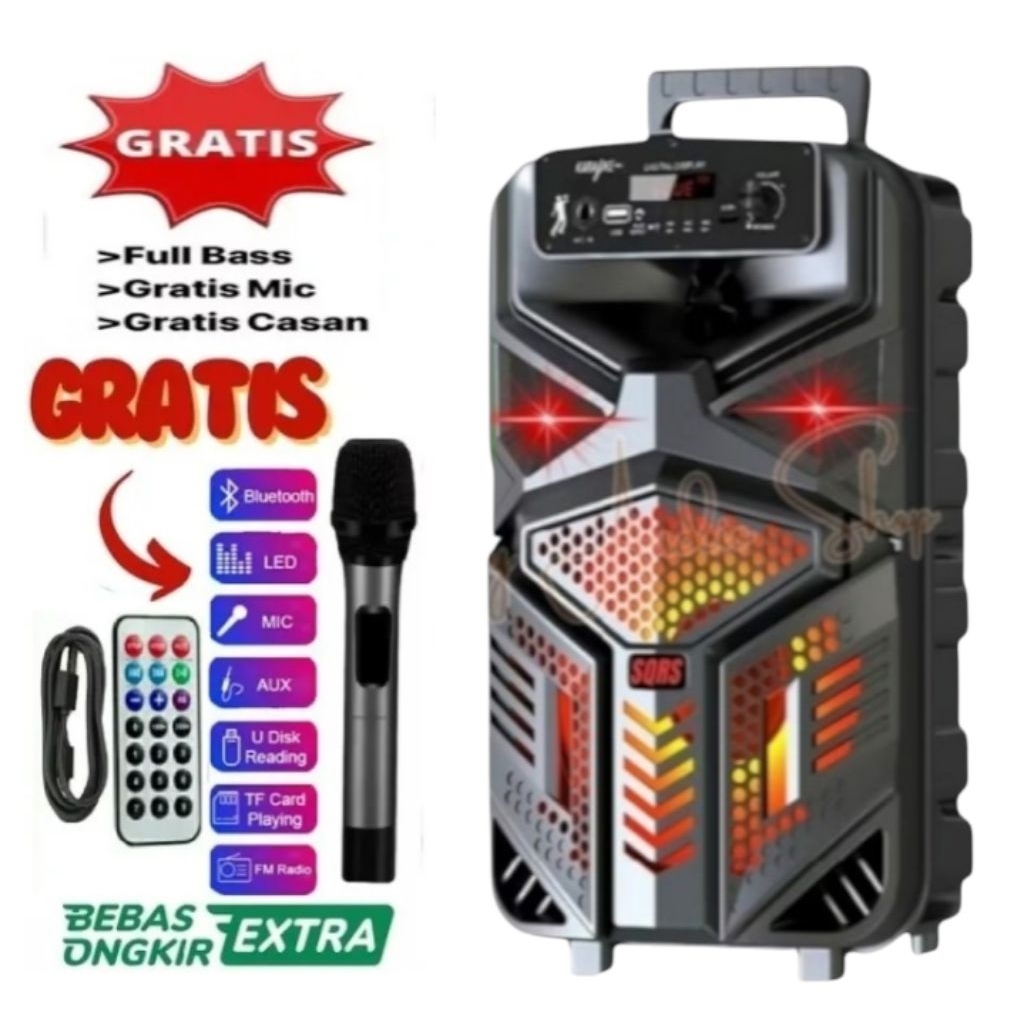 Speaker Bluetooth Karaoke Free Mic Dan Remot Control Ukuran Besar 8,5Inchi QS7801/ Salon Aktif Porta