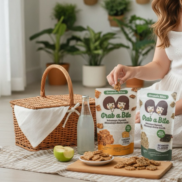 GRAB A BITE - Granola Bites Snack Keju Cheddar Cheese & Seaweed | Camilan Diet Rendah Kalori 50 GRAM