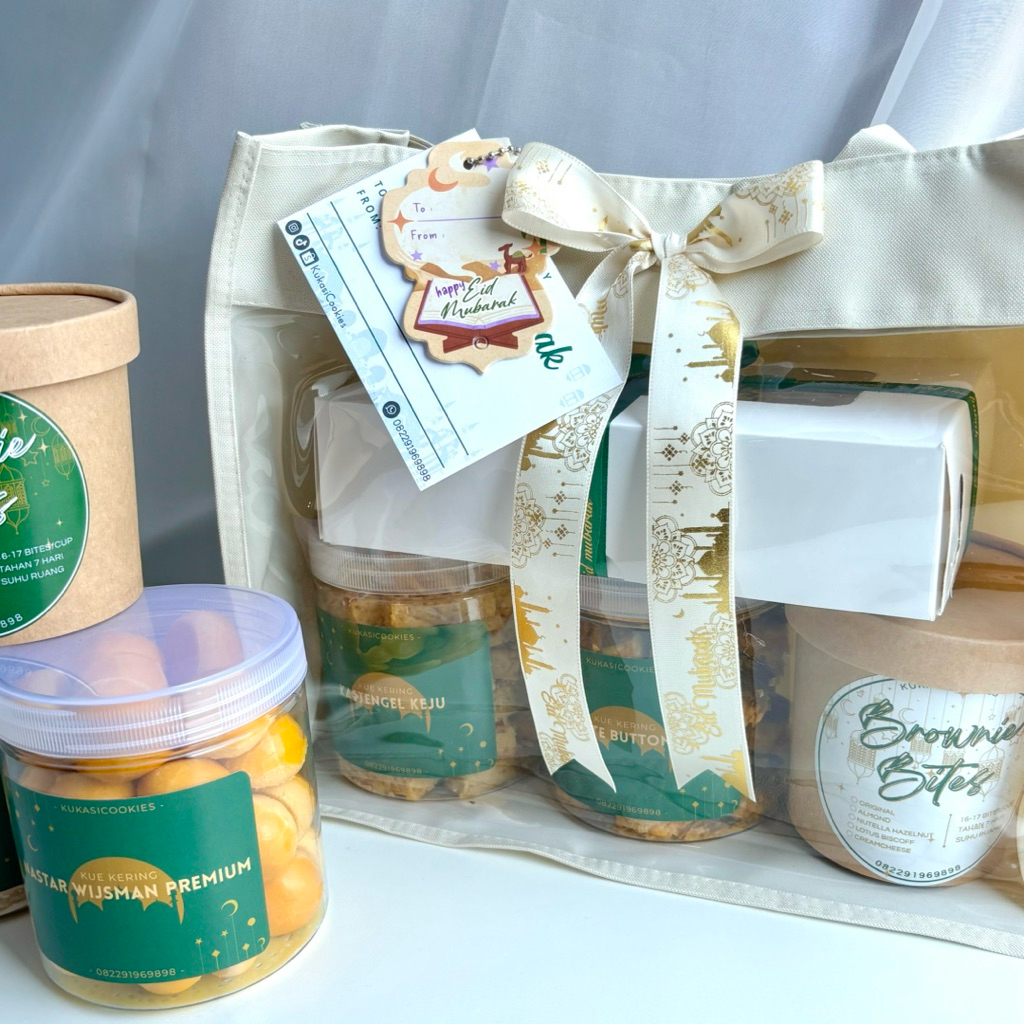 KukasiCookies | Hampers Lebaran 2 Kue Kering + 2 Brownies, Hampers Eid Mubarak Surabaya Bag Of 4 (BA