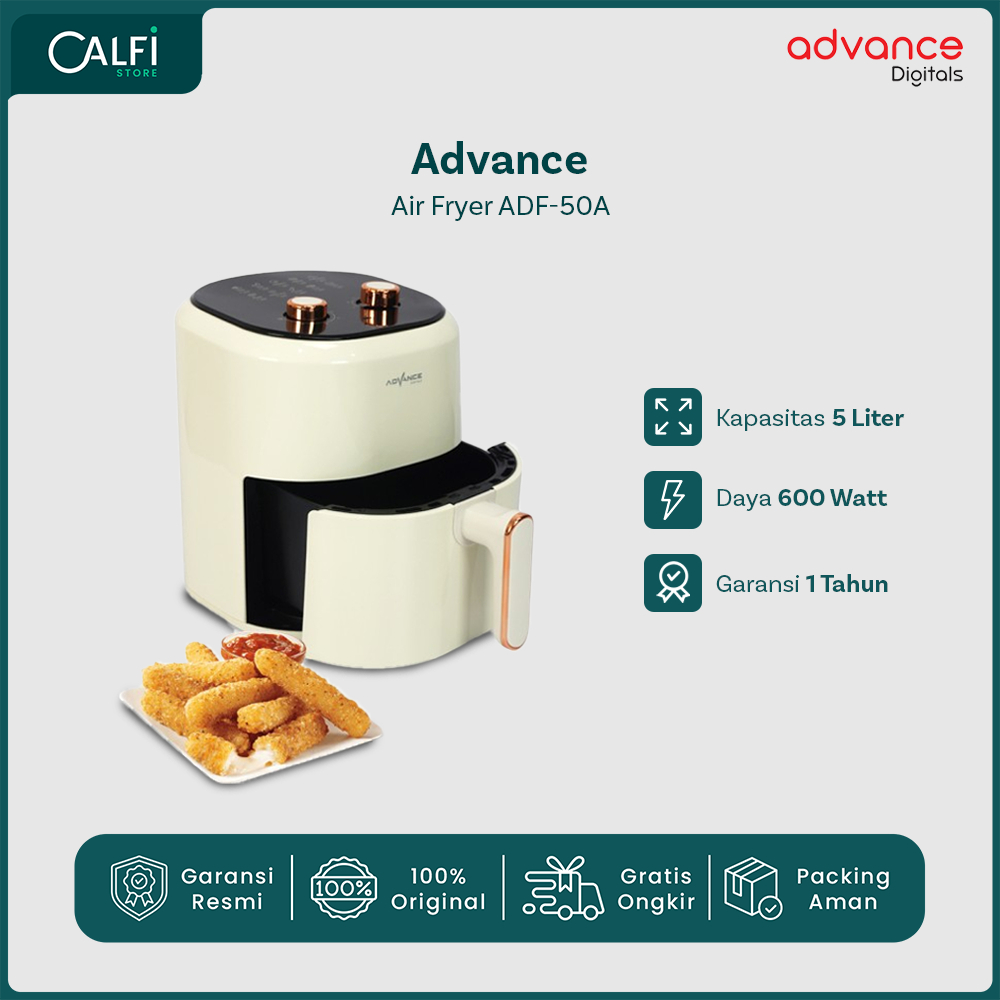 ADVANCE Air Fryer ADF-50A 600 Watt Hemat Listrik Low Watt | Garansi Resmi 1 Tahun | Air Fryer Advanc