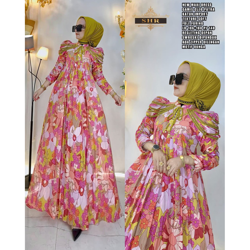 READY  NEW MAXI DRES CLEOPATRA MOTIF BUNGGA KATUN BKK PREMIUM ORI SHR 100%