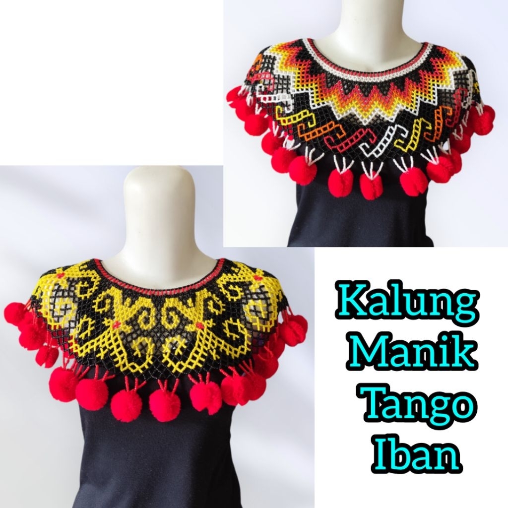 kalung manik teratai / kalung teratai manik pompom dayak / kalung tango iban / rompi teratai dayak /