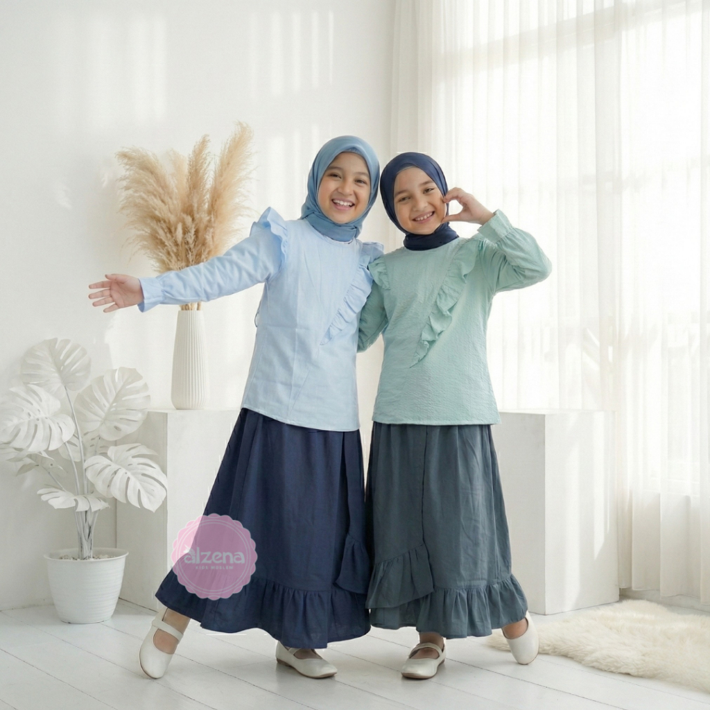 Alzena Kids Moslem - Setelan Baju Muslim Anak Perempuan Rok Panjang Vania