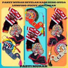 COD paket murah set baju reog + celana + kuda lumping 55cm + barongan spon + cambuk jaranan kuda lum
