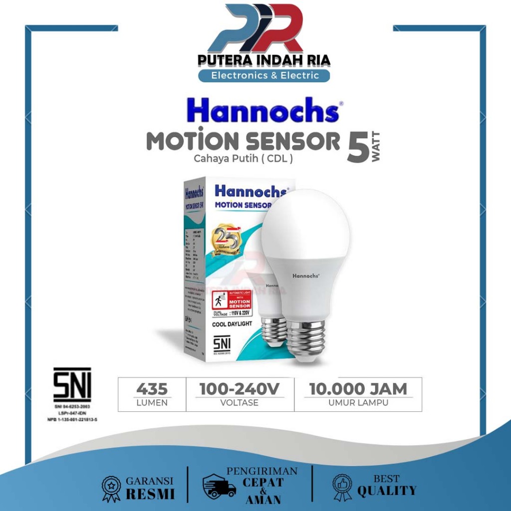 Lampu LED HANNOCH Motion Sensor - 5 watt - cahaya Putih - Putih