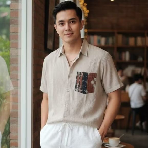Men Shortsleeve linen combination troso (Kemeja lengan pendek pria linen kombinasi troso) STM-03