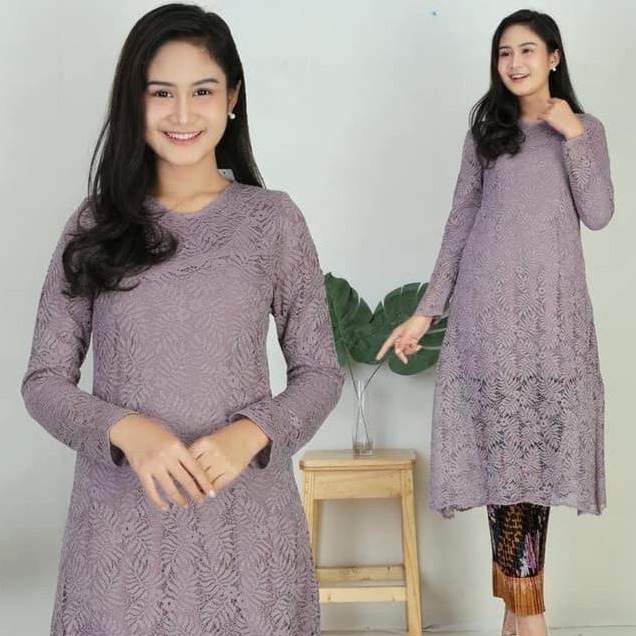 Atasan Kebaya Brukat Baju Kurung Full Puring Warna Ungu