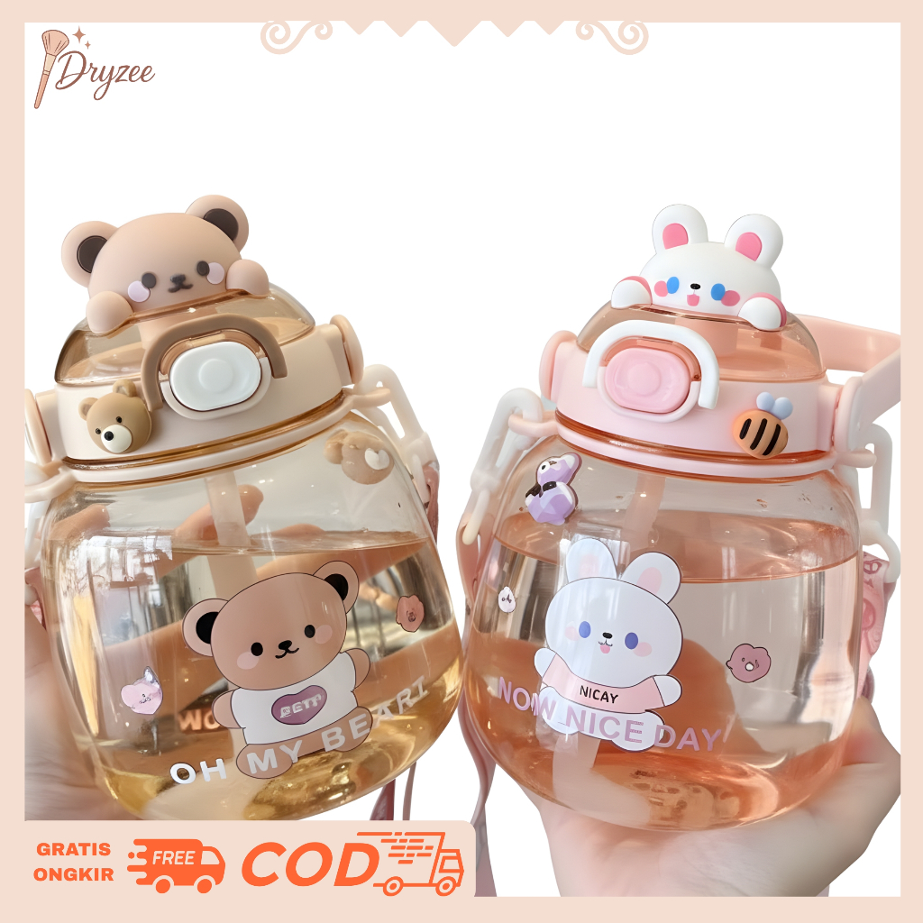 Botol Minum Aesthetic Lucu Motif Dog and Bear Korea Style Botol Air Minum Anak Sekolah Unik BM14
