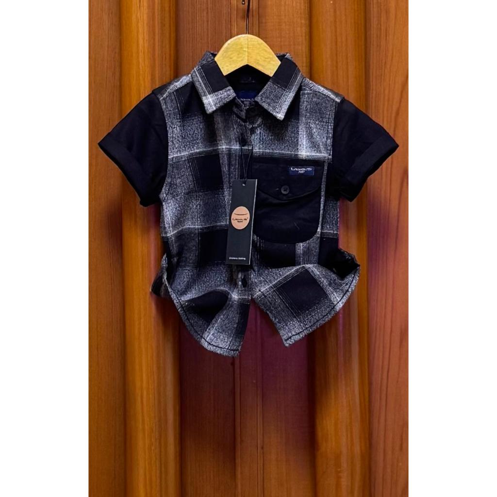 Kemeja Anak 1-13 Tahun Lengan Pendek Flanel Premium Motif Hitam Kombinasi By Libas