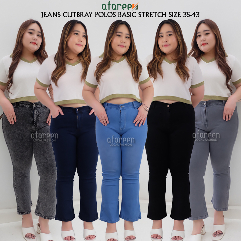 AFAREEN - Jeans Cutbray Polos Jumbo Celana Panjang Jeans Cutbray Plus Size 35-43
