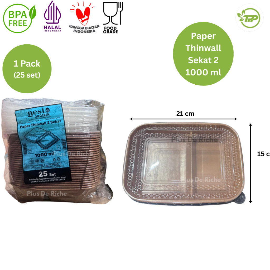 Paper Thinwall 1000 ML sekat 2 KRAFT isi 25 pcs - Kotak Makan Kraft sekat 2