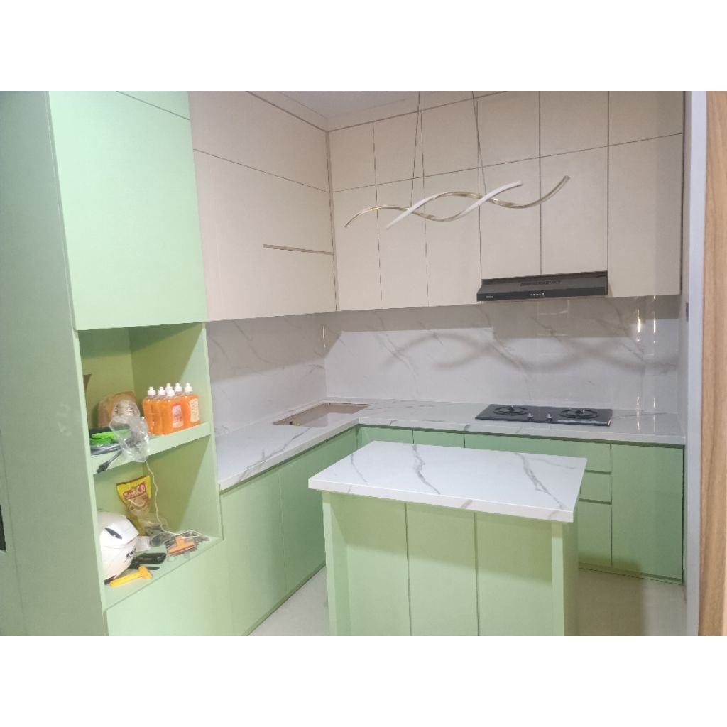 Meja Top Table Marmer Granit Putih Serat