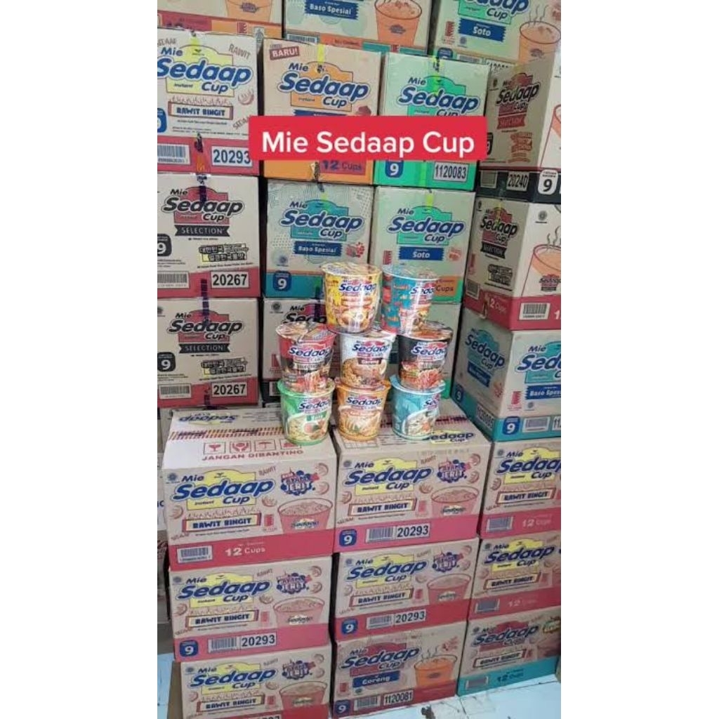 1 Dus Mie Sedaap Cup All Varian Rasa Isi 12 pcs (Ayam Jerit ,Ayam Nampool ,Baso Special ,Baso Bleduk