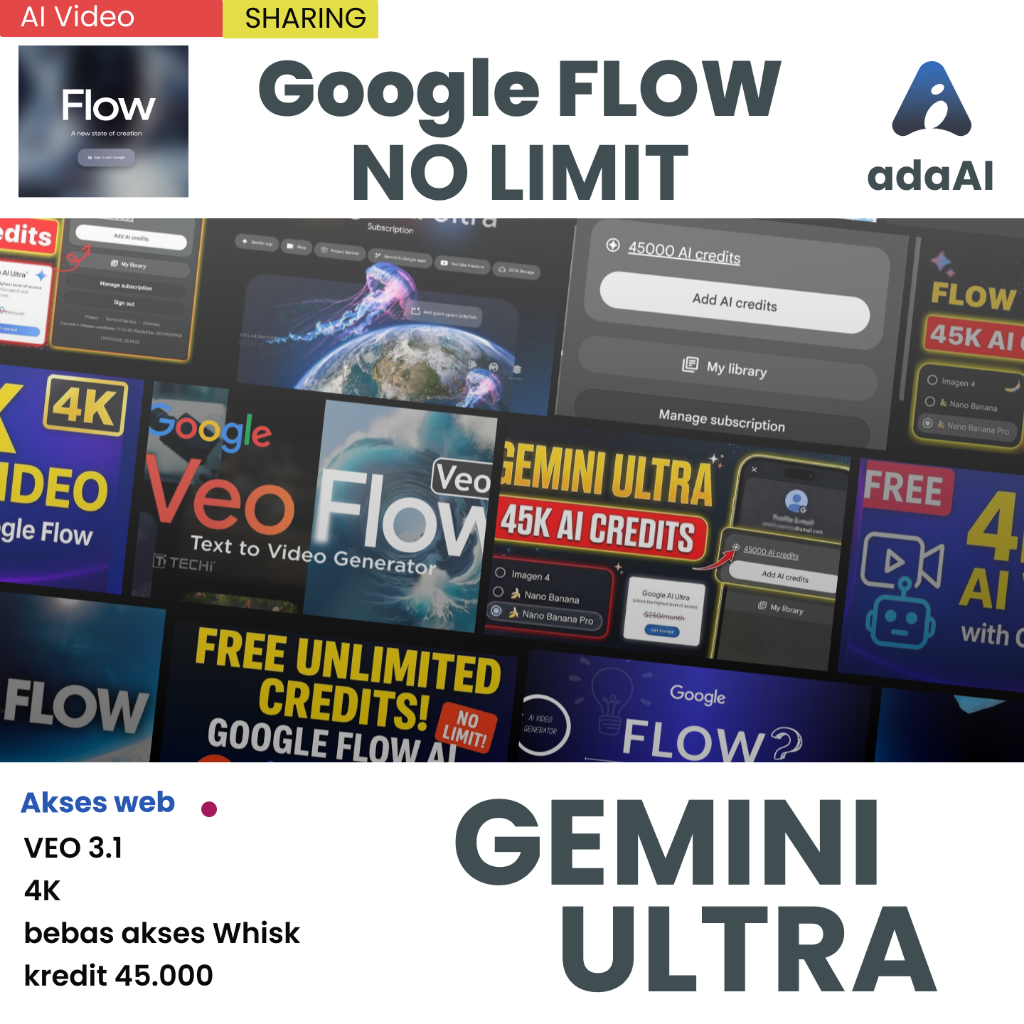 Gemini AI Ultra | Whisk - Veo 3.1 Flow Kredit 45k Bergaransi